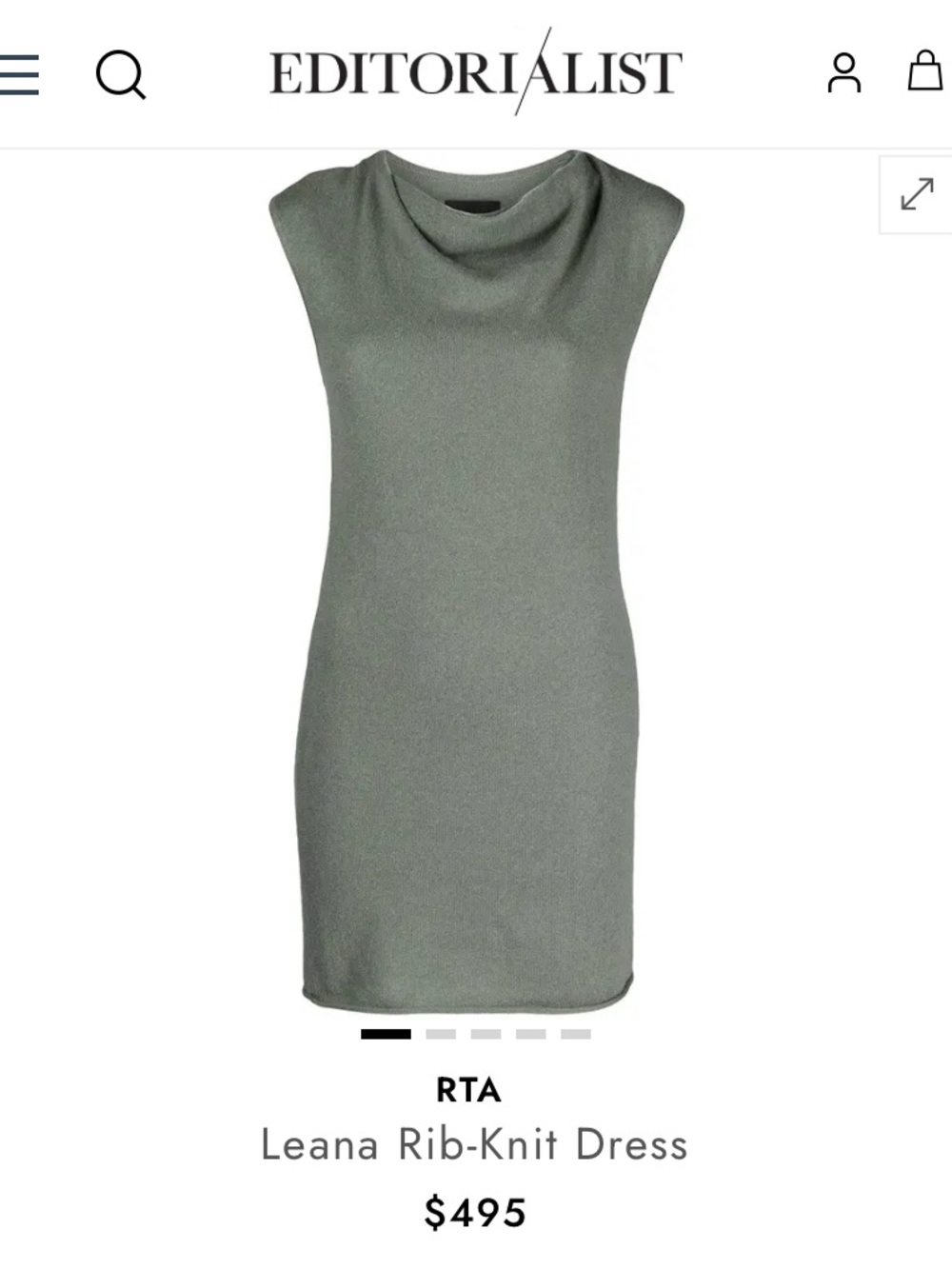 RTA Leana Rib-Knit Dress in Olive Green